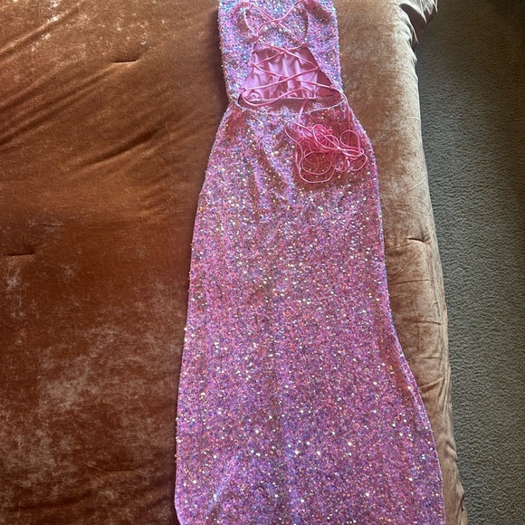Lucy in the Sky Pink Velvet Sequin Dress - Picture 6 of 11